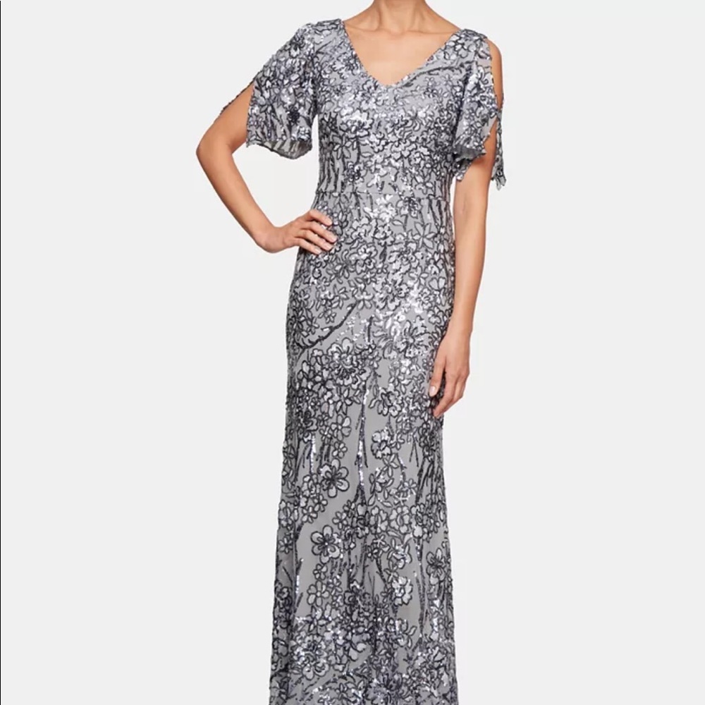 Macy's Silver Floral Lace Wedding Dress